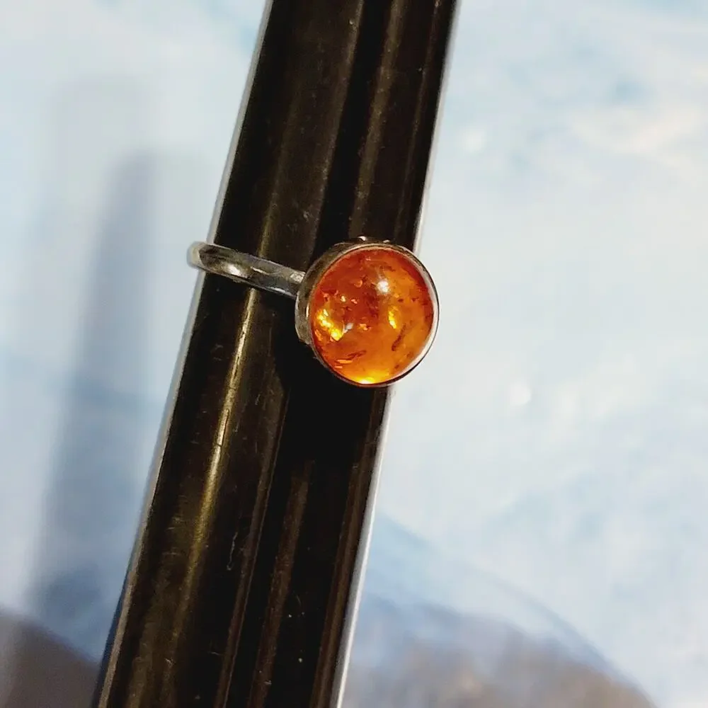 Vintage Boho‎ Sterling Silver Amber Ring Orange 925 Size 6.5